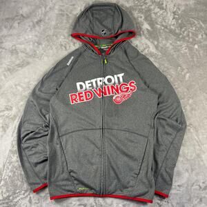 Reebok NHL Detroit Red Wings Center Ice Grey/Red Full-zip Hoodie Size Small